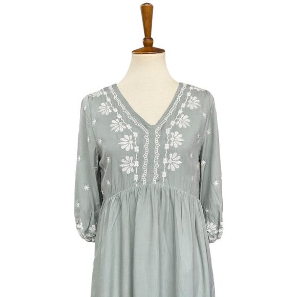 NWT Bohme Sage Green Embroidered Boho Western Indie Dress Size Small - Picture 3 of 8